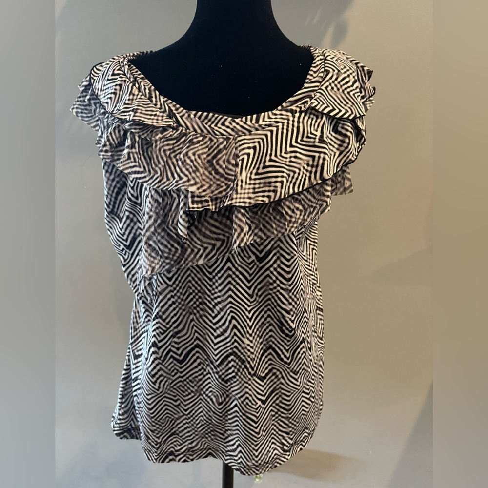 Black and White Chevron Ruffle Top